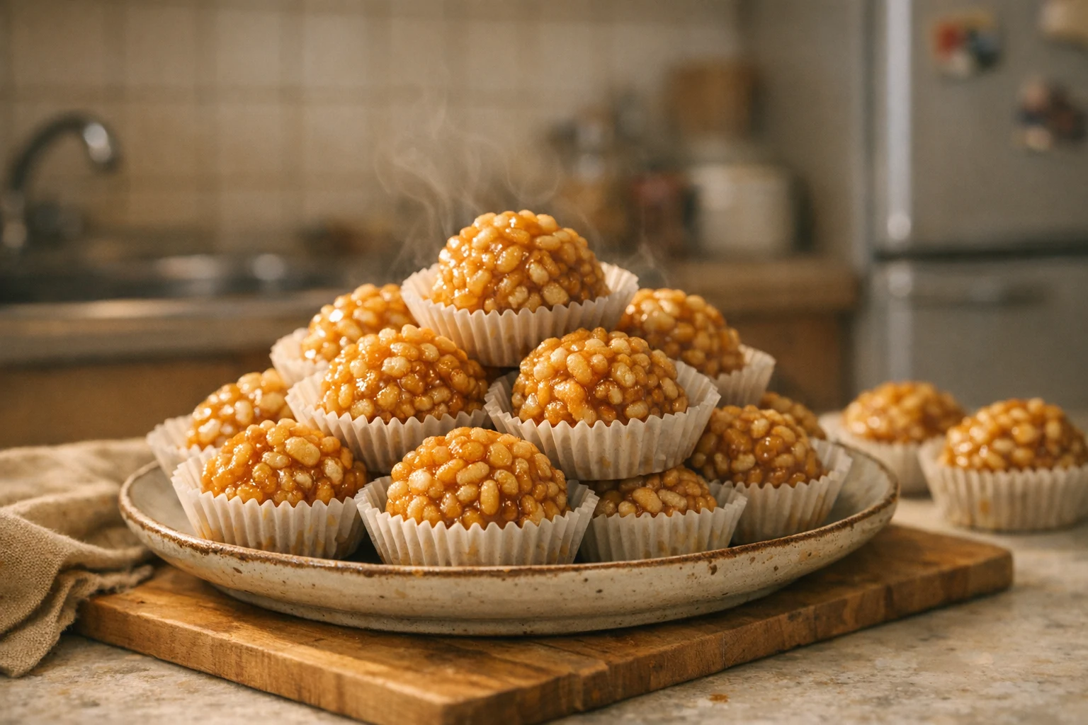 Karamellás puffasztottrizs-golyók