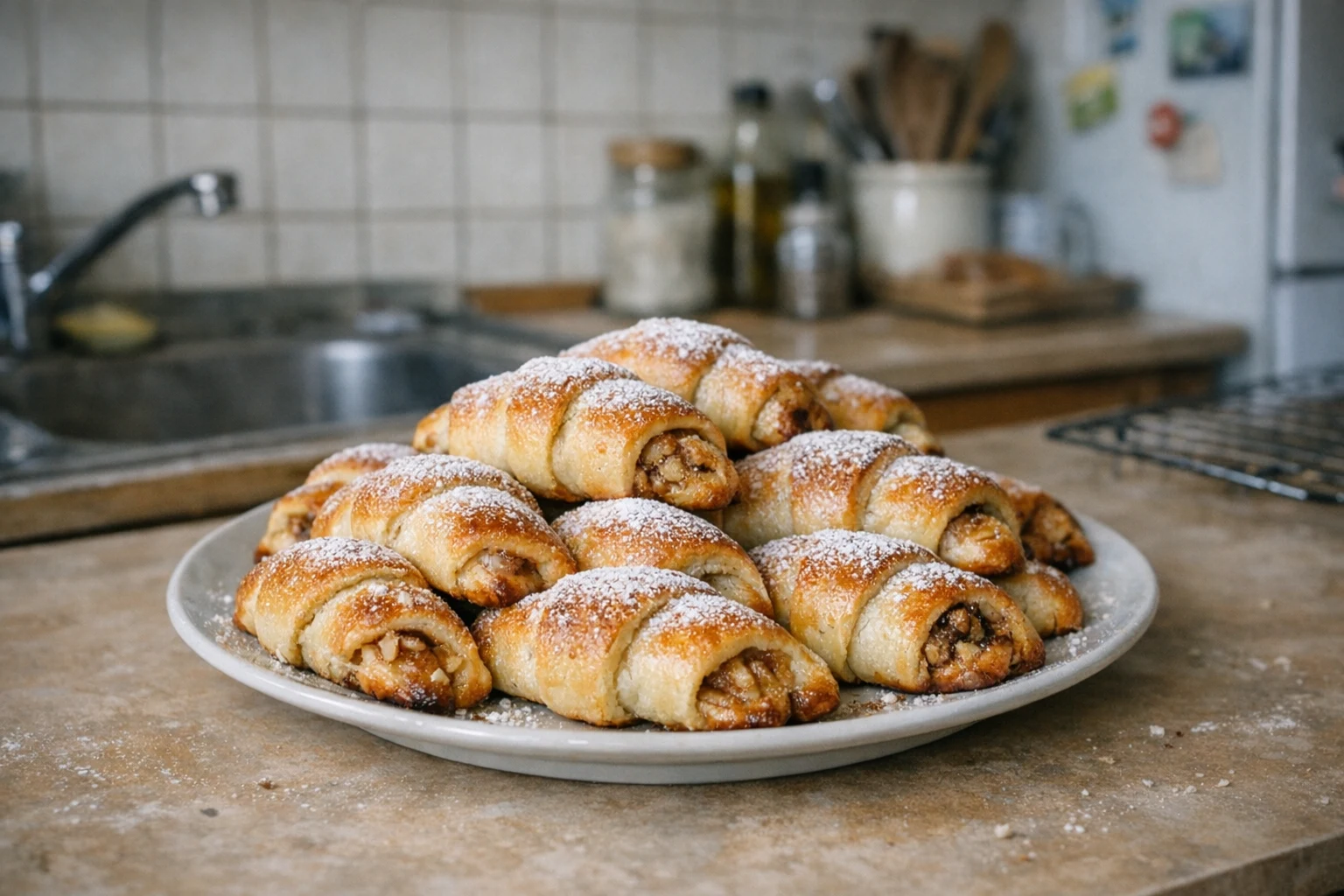 Bögrés omlós kiflik almás-diós töltelékkel