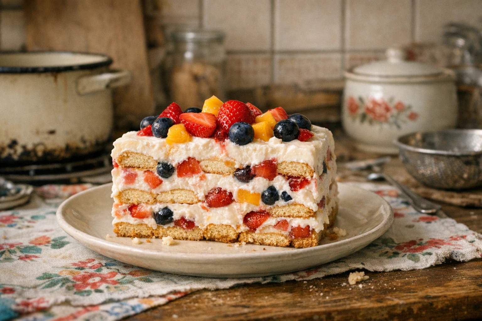 Sütés nélküli tejfölös-gyümölcsös torta