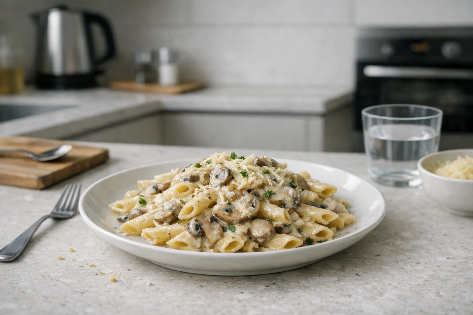 Penne tejszínes-gombás mártással