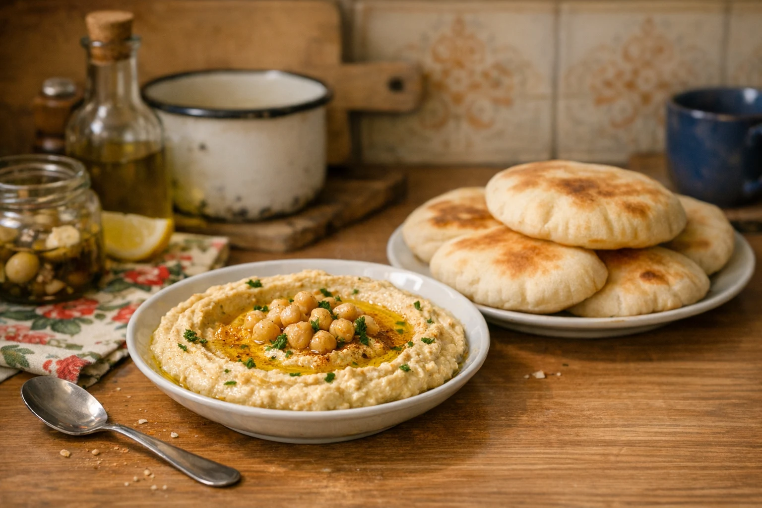 Hummusz pitával (arab lepénykenyérrel)