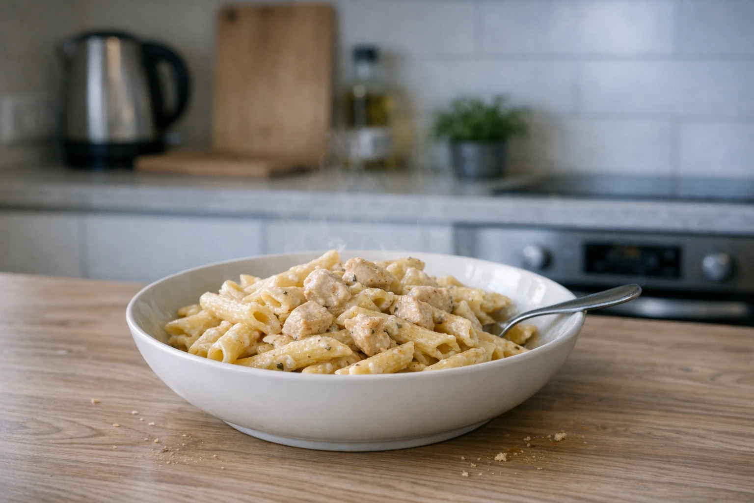 Penne csirkemellel, sajtszószban
