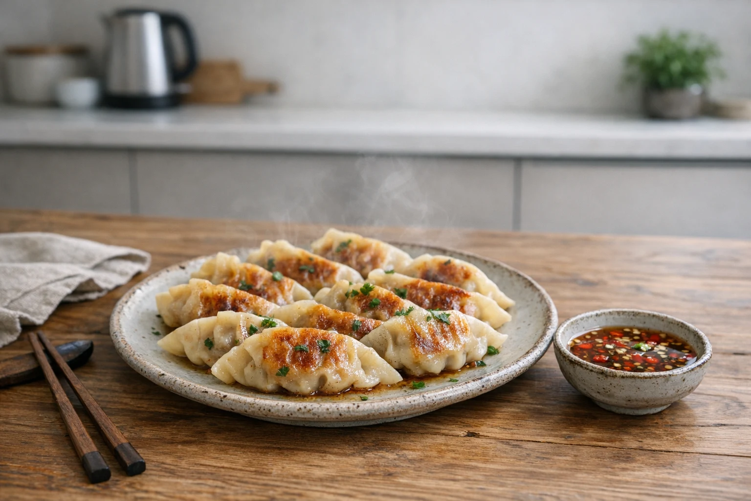 Japán gyoza hússal töltve